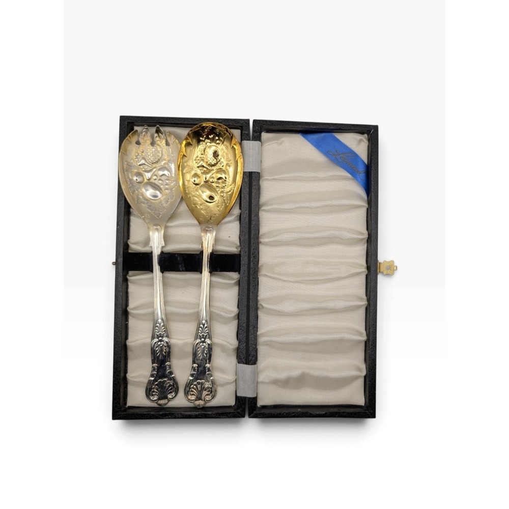 Vintage Leonard Silver Plated Salad Servers in Box